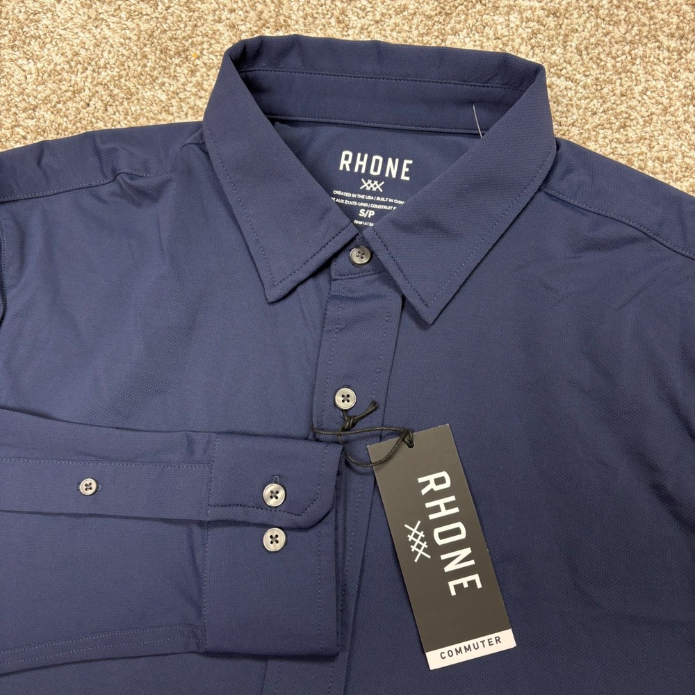 NEW Rhone Commuter Shirt Mens Small Navy Slim Fit Long Sleeve Performance